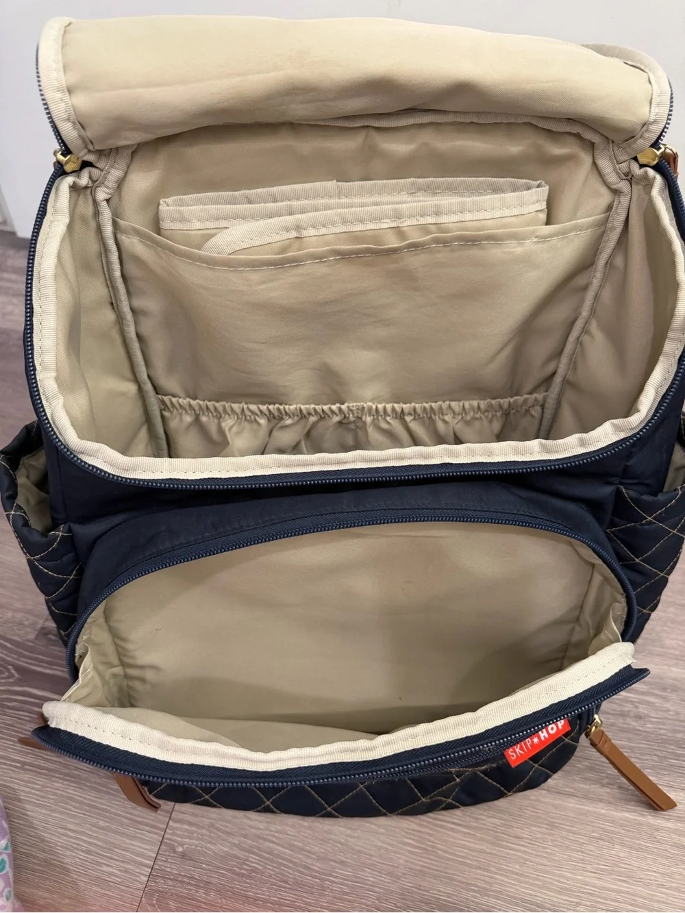Skip Hop Navy Quilted Backpack with Tan Accents
